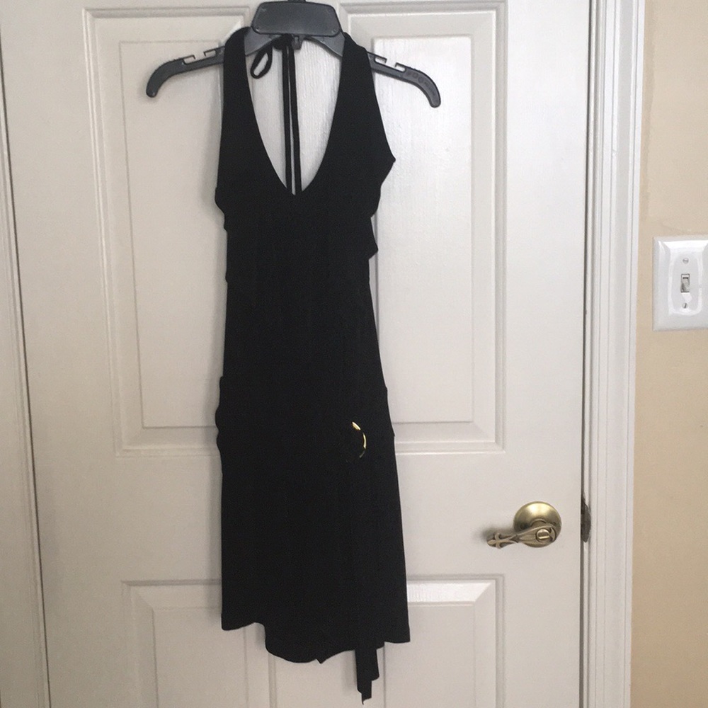 Black cache halter skort dress